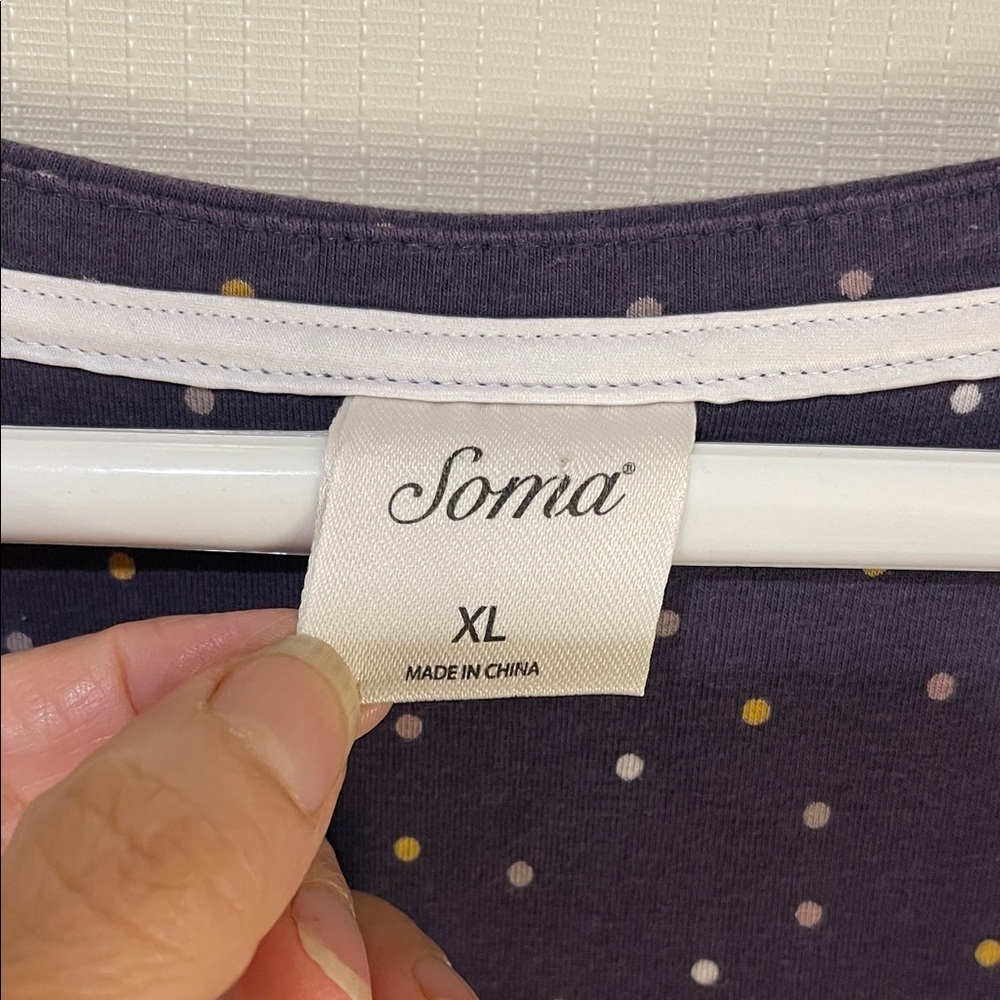 NWOT Soma Navy, Crew Neck, 3/4 Sleeve Nightgown with Polka Dots Size XL - Picture 7 of 12
